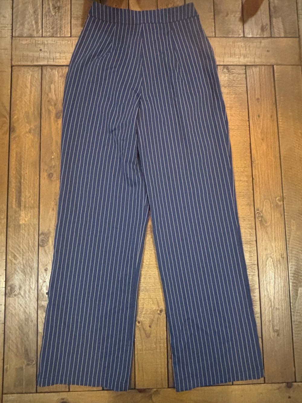 Commense Navy Pinstripe Wide-Leg Trousers - Picture 2 of 3